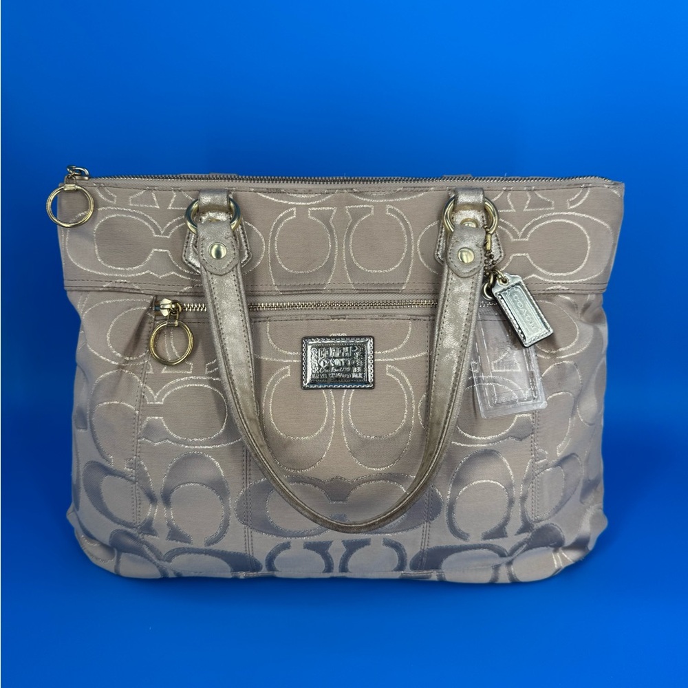 COACH POPPY Khaki & Gold Metallic Shoulder Bag